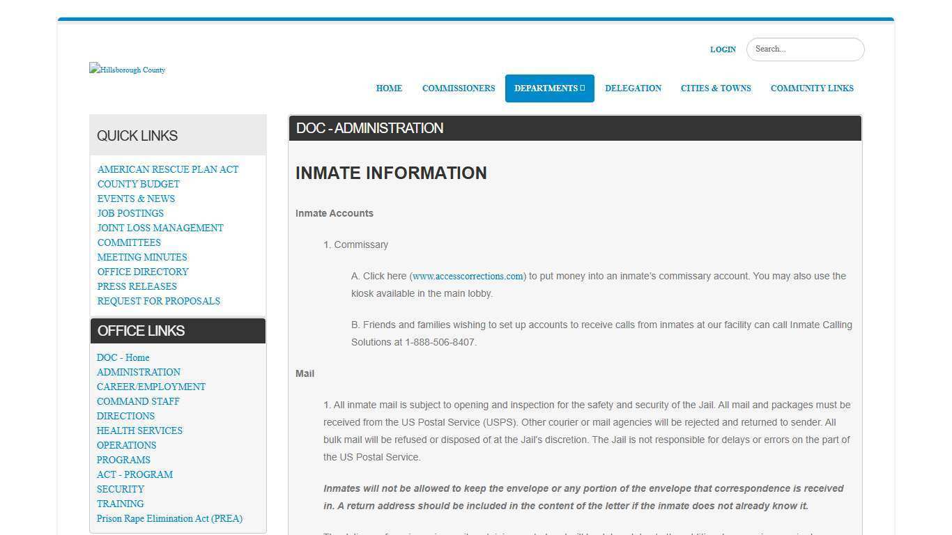 Hillsborough County > Departments > Department of Corrections > Administration