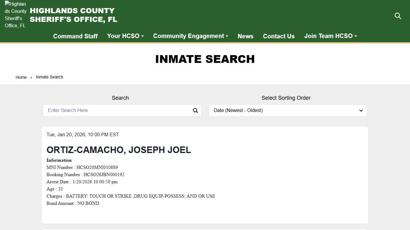 Inmate Search | Highlands County Sheriff’s Office, FL