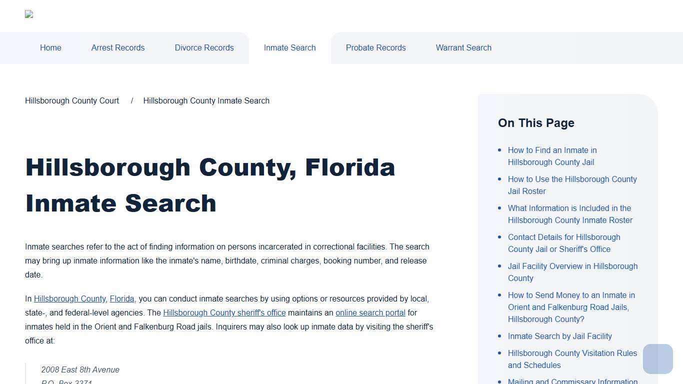 Hillsborough County Inmate Search | Hillsborough County Court